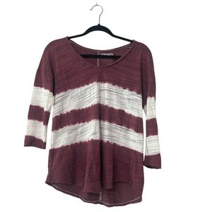 Mudd Burgundy & White 3/4 Sleeve Striped Top